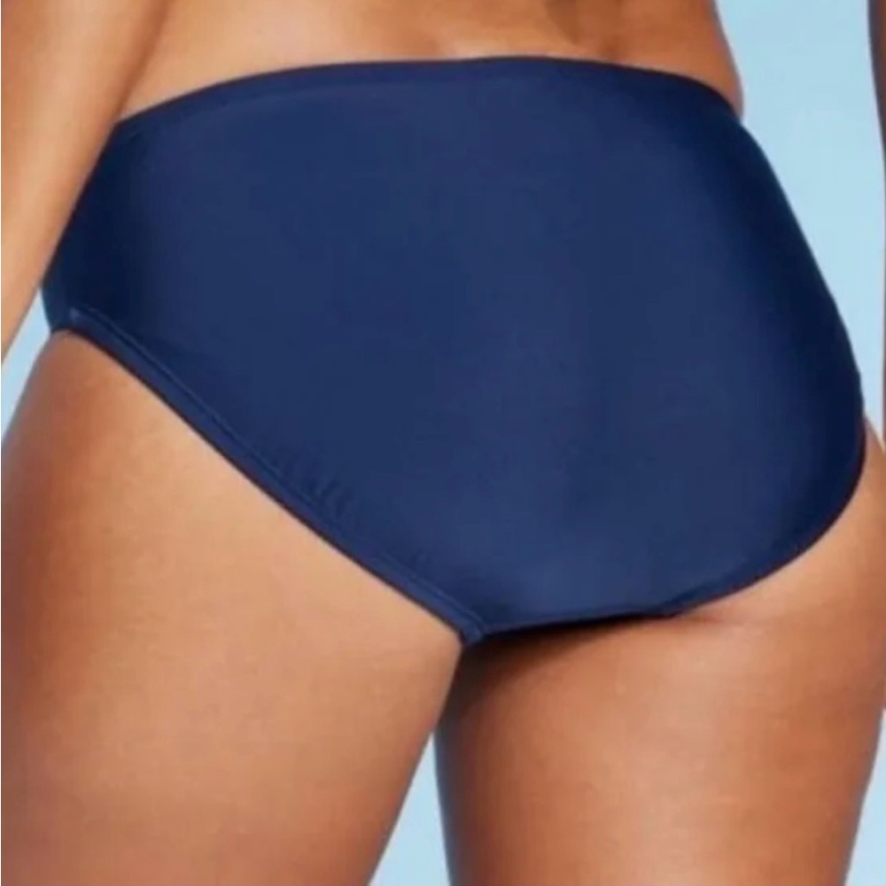 Kona Sol Dark Solid Navy Blue High Coverage Hipster Minimalst Bikini Bottom ONLY - Picture 3 of 17